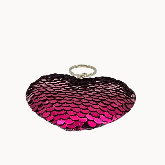 Purple/Pink Flip Sequin Sparkling Large Heart Shaped Keychain Bag Accessory Gift - Picture 6 of 9